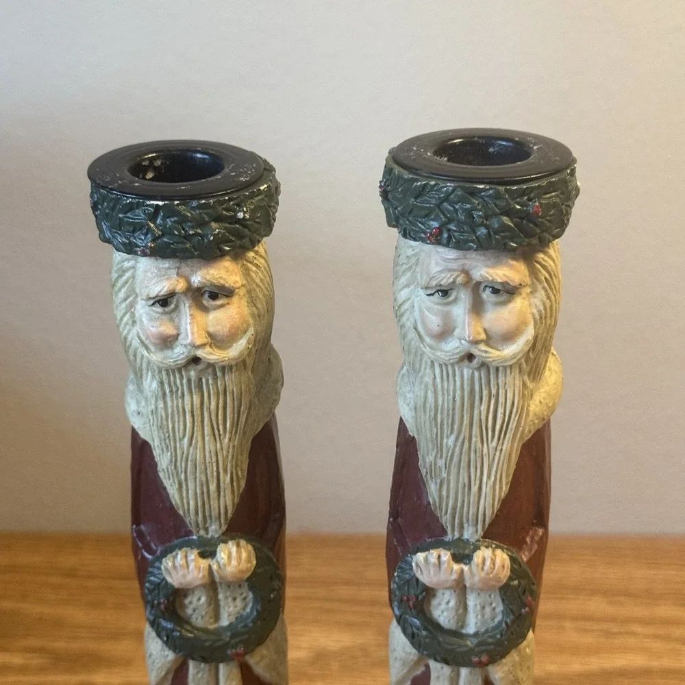 SANTA CANDLE STICK HOLDER SET CHRISTMAS 8.75